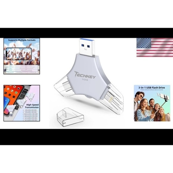 Lightweight and‎ Portable 512GB 3-in-1 USB Flash Drive for Smart Data Management